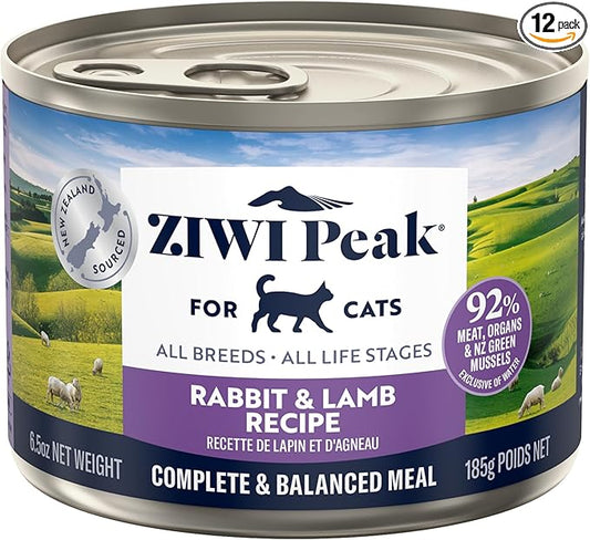 ZIWI Peak Canned Wet Cat Food – All Natural, High Protein, Grain Free, Limited Ingredient, with Superfoods (Rabbit & Lamb, 12-pack of 6.5oz Cans)