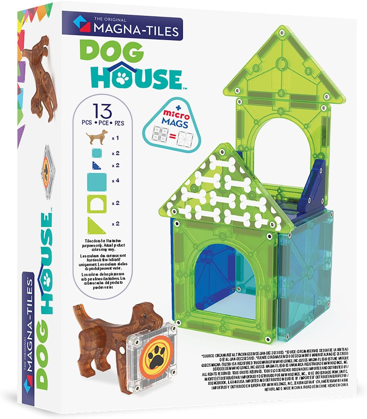 Magna-Tiles Dog House 13-Piece Magnetic Construction Set, The Original Magnetic Building Brand