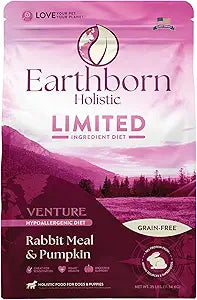 Earthborn Holistic Venture Rabbit Meal & Pumpkin Limited Ingredient Dry Dog Food, Grain-Free & Pea-Free All Life Stages Recipe, 25 lb Bag