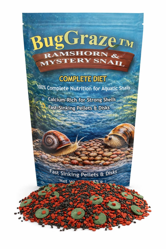 Ramshorn and Mystery Snail Complete Diet Aquarium Snail Food – Calcium-Enriched Sinking Pellets, Wafers & Granules.