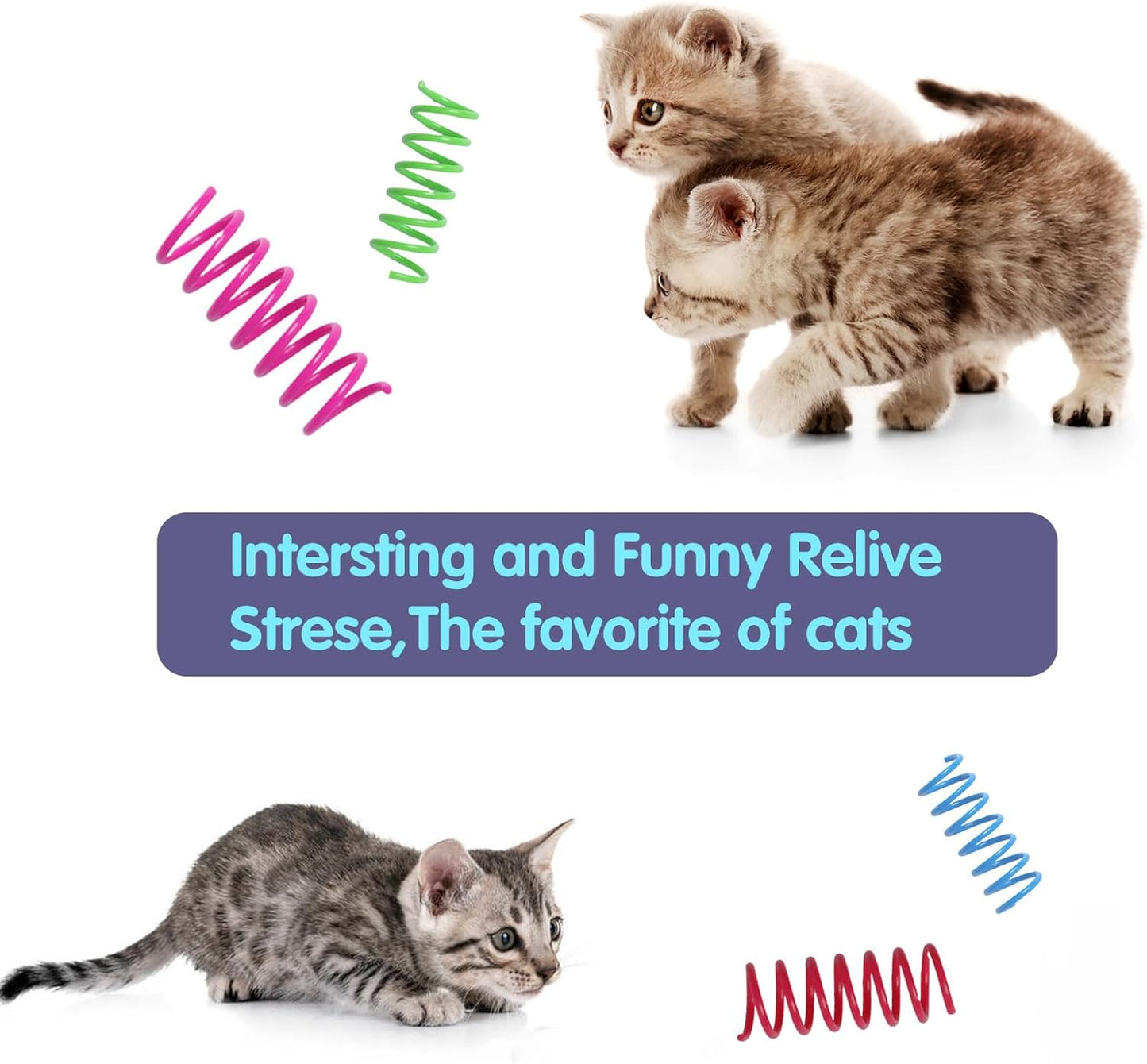 Kitys Fatch 12PCS 12Colors Cat Spring Toys for Indoor Cats, Interactive Coil Springs for Self Play, Durable Heavy Plastic Cat Spiral Spring, Hunting, Biting, Swatting Creative Kitten Toy.