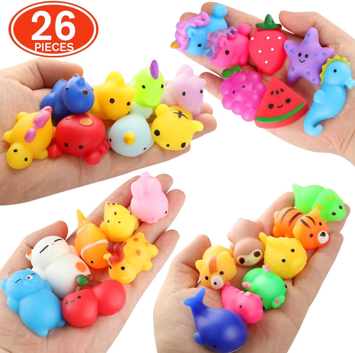 Squishies, 26 Pack Mochi Squishy Toys - Kawaii Cat Squishys Slow Rising Animals - Party Favors, Goodie Bag, Birthday Gifts, Mini Squishies Stress Reliever Toy
