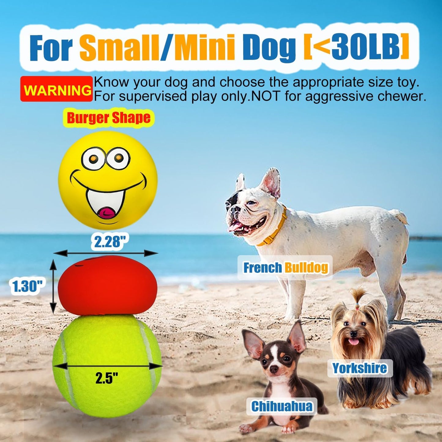 HOLYSTEED Latex Dog Squeaky Toys Rubber Soft Dog Toys Chewing Squeaky Toy Fetch Play Balls Toy for Puppy Small Pets 6pcs for Mini, Small Breeds, 2.28"*2.28"*1.30"