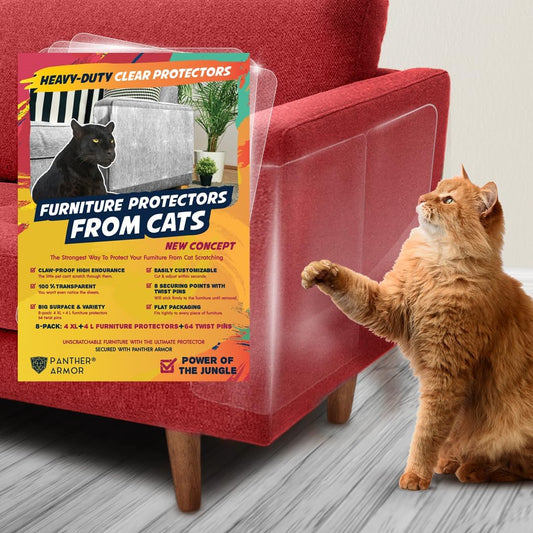 Panther Armor Furniture Protector, 8-Pack, Heavy Duty Anti-Scratch Cat Couch Protector, Transparent