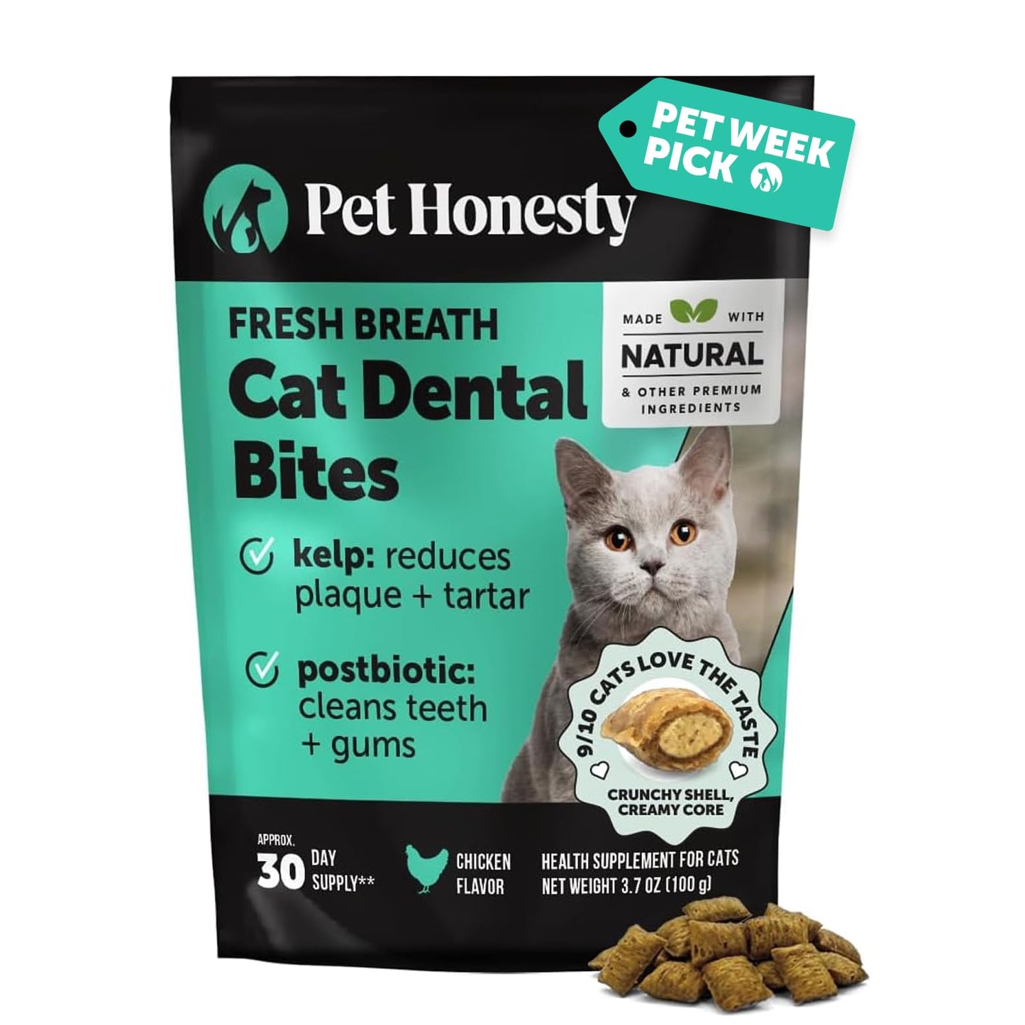Fresh Breath Dental Bites for Cats – Crunchy & Creamy Cat Dental Treats for Fresh Breath, Tartar & Plaque Control – Dual-Texture Cat Oral Care Bites for Bright Teeth & Healthy Gums – 30 Day Supply