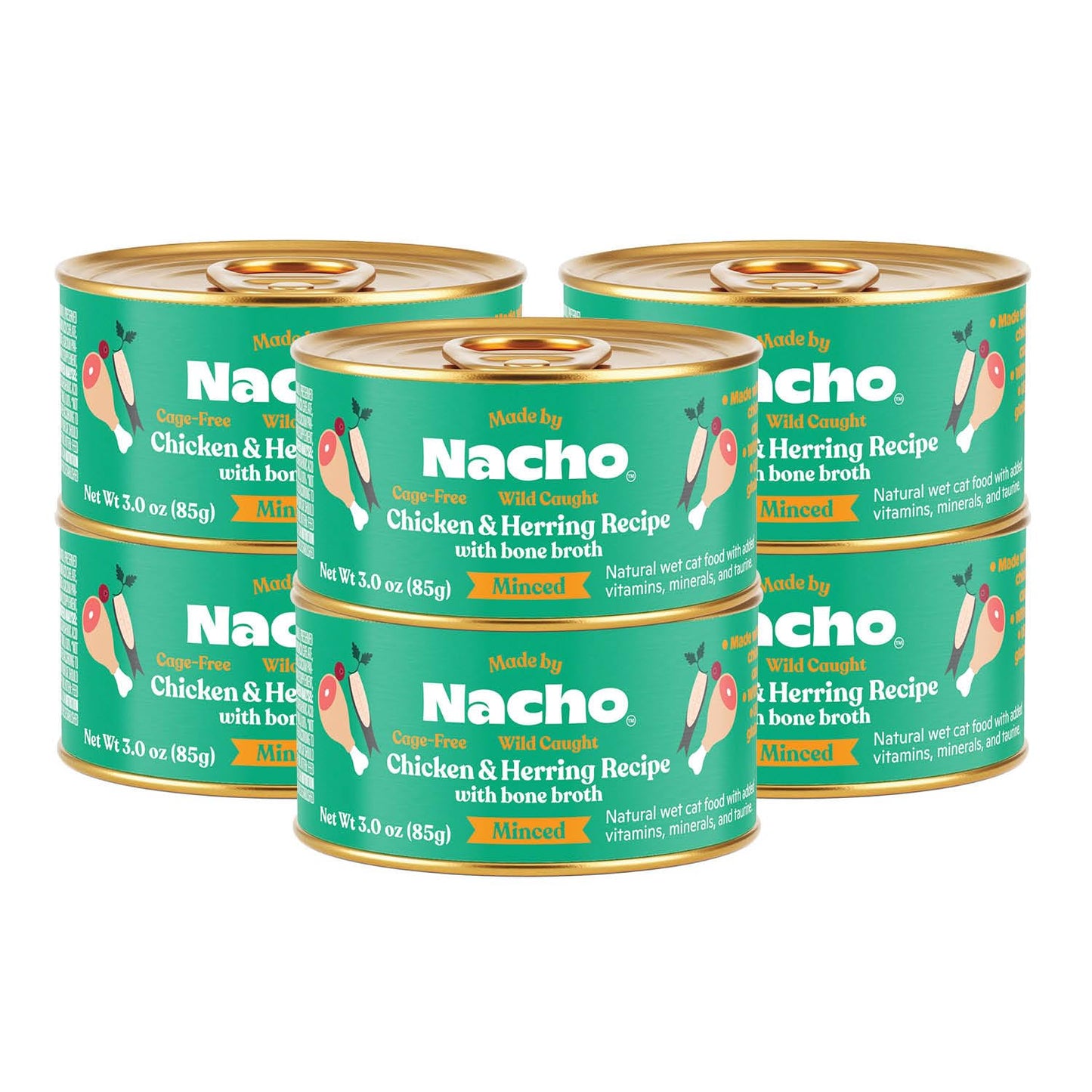 Made by Nacho Wild-Caught Chicken & Herring Recipe with Bone Broth Minced Wet Cat Food, 3-oz can, Case of 6