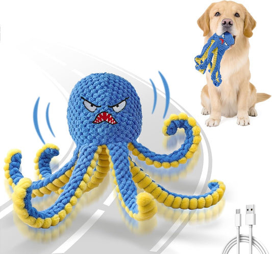 Interactive Dog Toys Octopus,Durable Automatic Jumping Dog Toy to Keep Them Busy,Squeaky Moving Tug of War Doggie Toy,USB Rechargeable,Not for