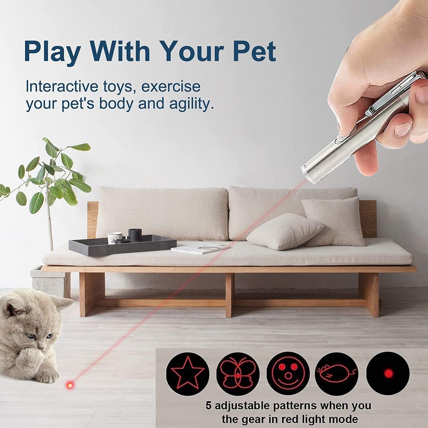 Cat Toy Pointer for Indoor, Cat Mouse Toys Wand Light Pet Interactive Toys to Keep Cat Busy, for Kitten Cat Dog Chase Play