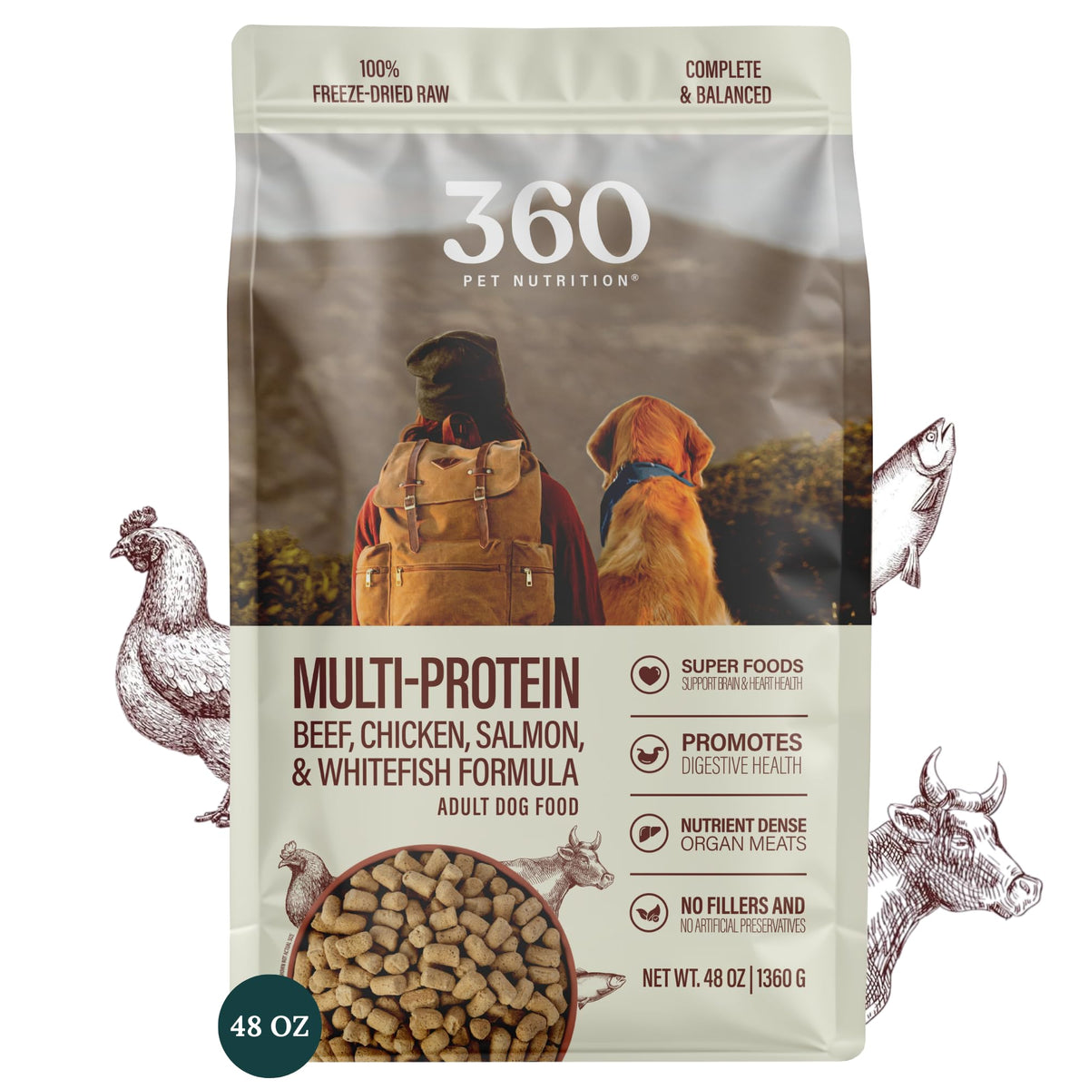 360 Pet Nutrition Freeze-Dried Raw Dog Food – Multi-Protein with Beef ...