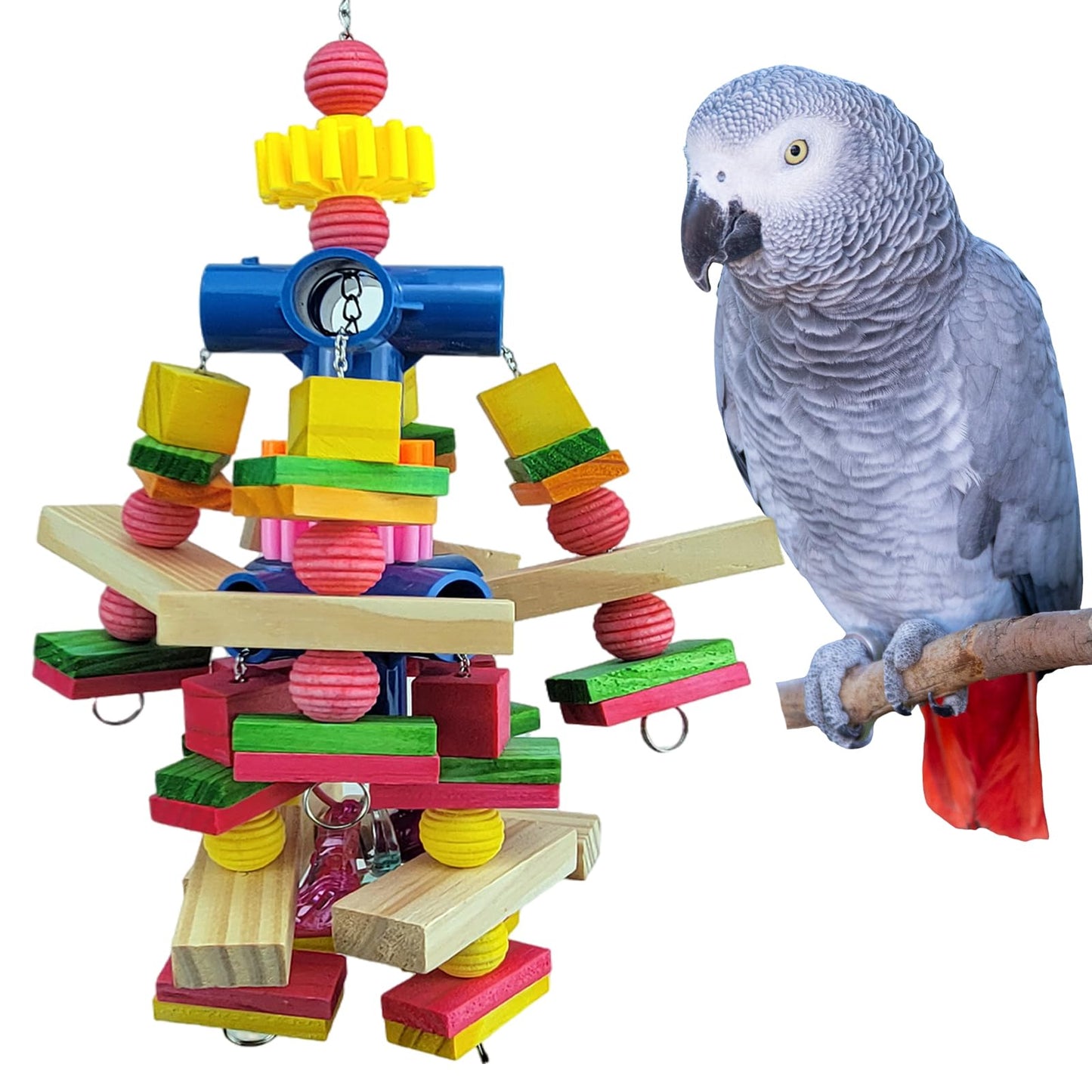 Parrot Toys for African Grey Parrots, Cockatoos, Small Macaws,  Parrots Small and Medium Birds Natural Wooden Safe and Durable Chew Toys and Bird Cage Accessories