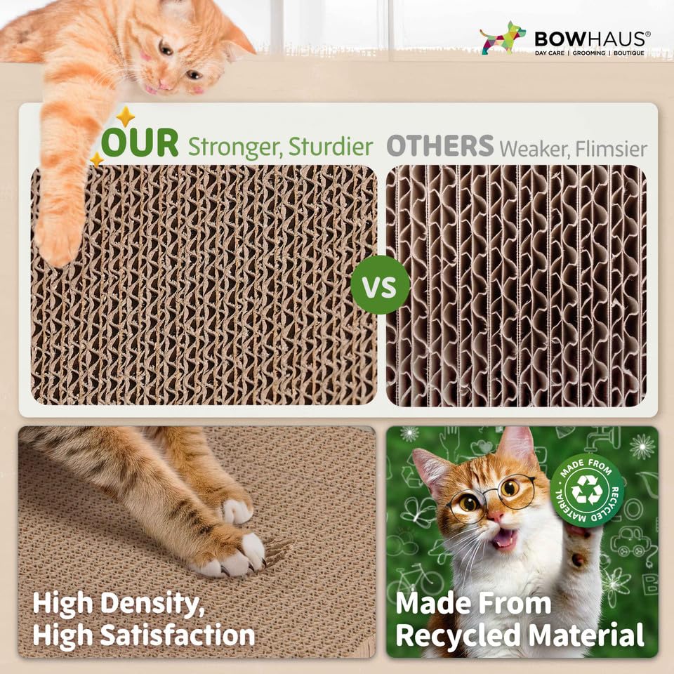 BOWHAUS Frog Style Cat Scratching Board, Cat Scratcher Lounger with Play Ball for Indoor Cat, Durable & Long-Lasting Scratching Board Cardboard