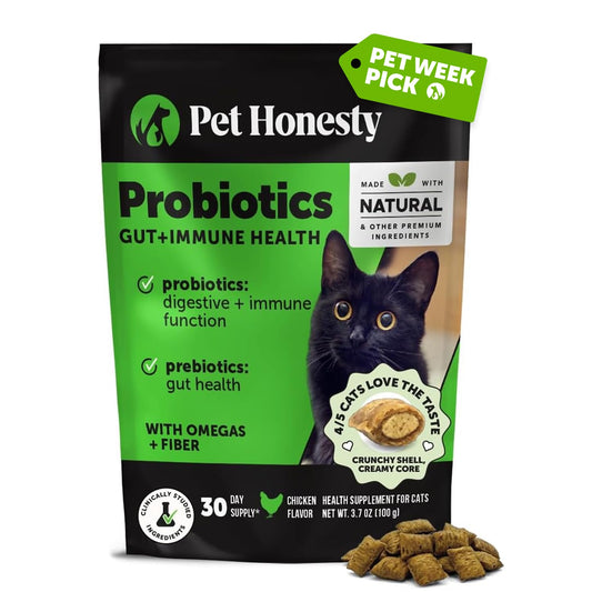 Cat Probiotics Gut + Immune Health Chews – Crunchy & Creamy Cat Treats for Digestive Health, Gut Flora & Constipation Relief – Supports Immunity, Regularity, & Healthy Digestion, 30-Day Supply Chicken
