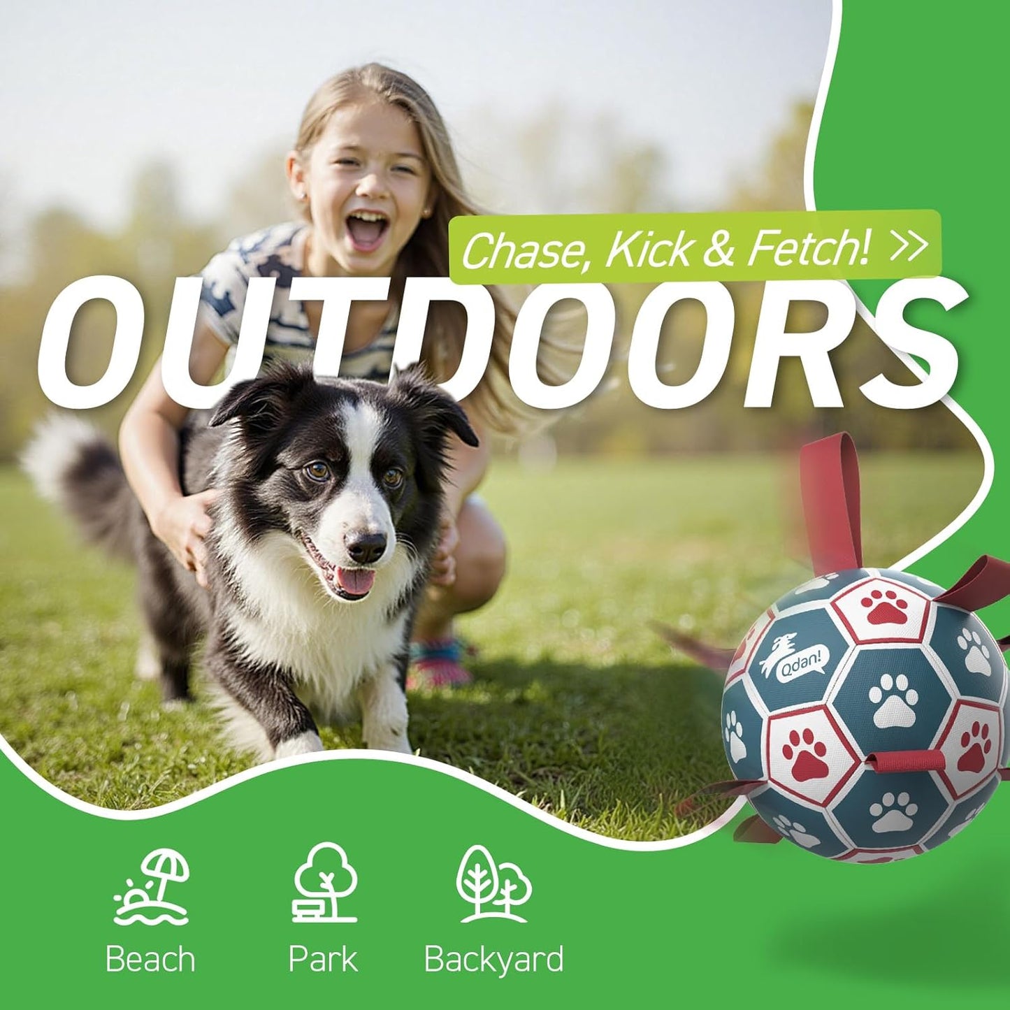 QDAN Dog Balls, World Cup Soccer Ball with Straps, Durable Herding Balls for Small Medium Pet, Puppy Birthday Gifts, Dog Water Toy, Pet Toys Puppy Ball (6 Inch)