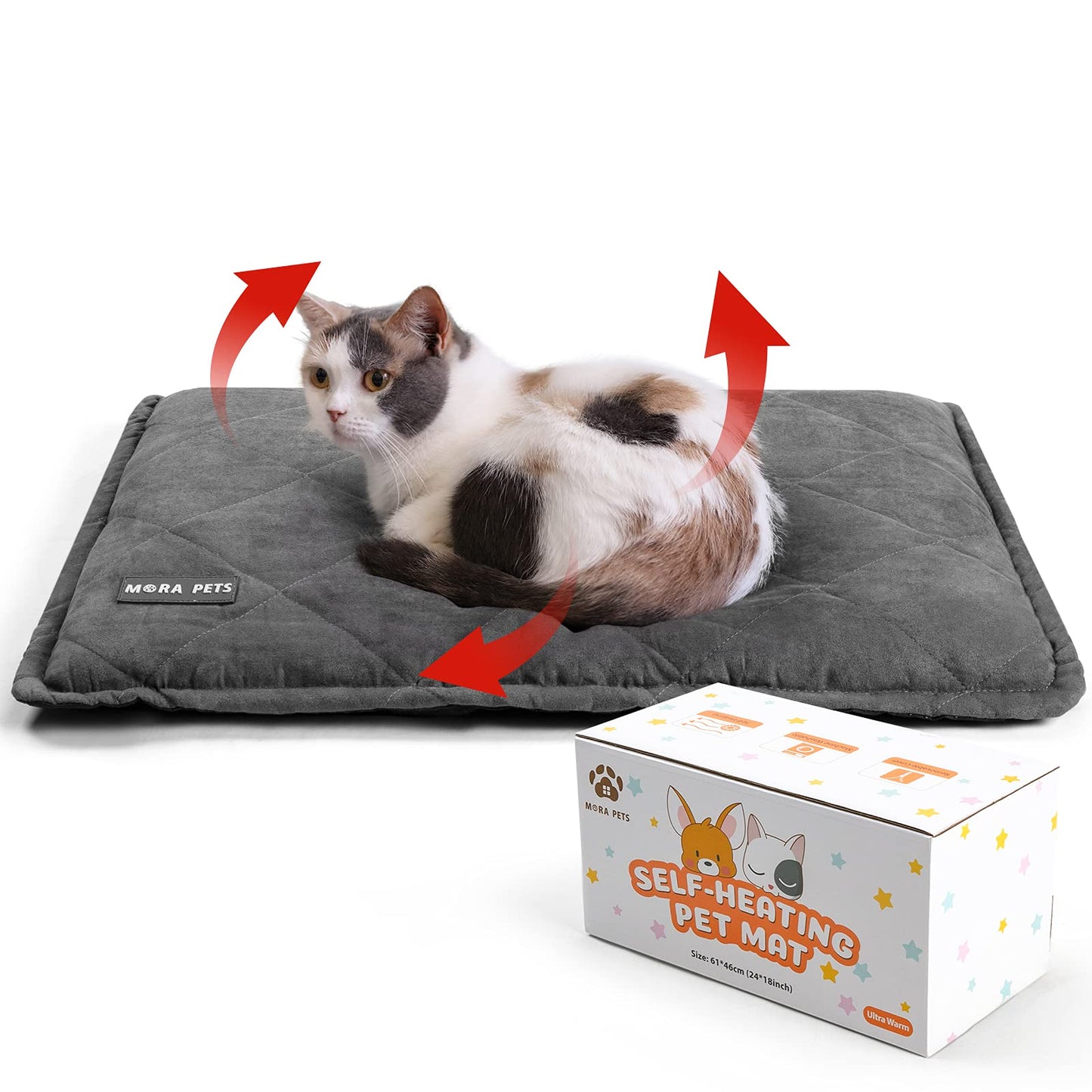 Mora Pets Self Heating Cat Bed Self Warming Cat Pad Thick Thermal Pet Bed Mat 24 x 18 Inches with Removable Cover Machine Washable Ultra Warm Mat for Outdoor Indoor Cats and Small Dogs