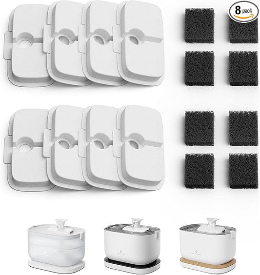 PETLIBRO Replacement Filters for Dockstream Cat Water Fountain PLWF106/PLWF116/PLWF115/PLWF105/PLWF005, 4 Months Set of Replacement Filters for Ultra Quiet Cat Fountain, 8 Count for Pet Water Fountain