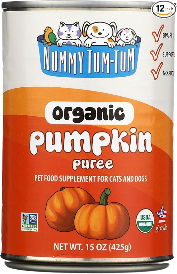 Nummy Tum Tum Organic Pumpkin For Dogs & Cats, 15 Ounce (Pack of 12)