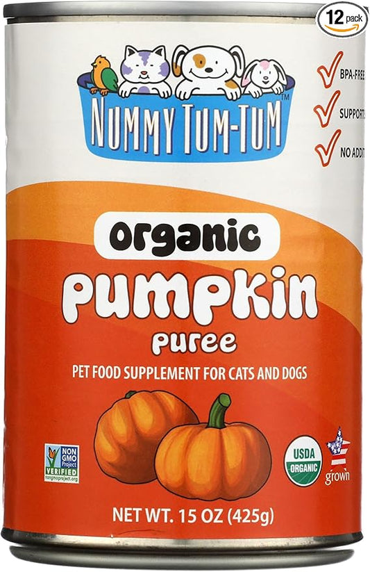 Nummy Tum Tum Organic Pumpkin For Dogs & Cats, 15 Ounce (Pack of 12)