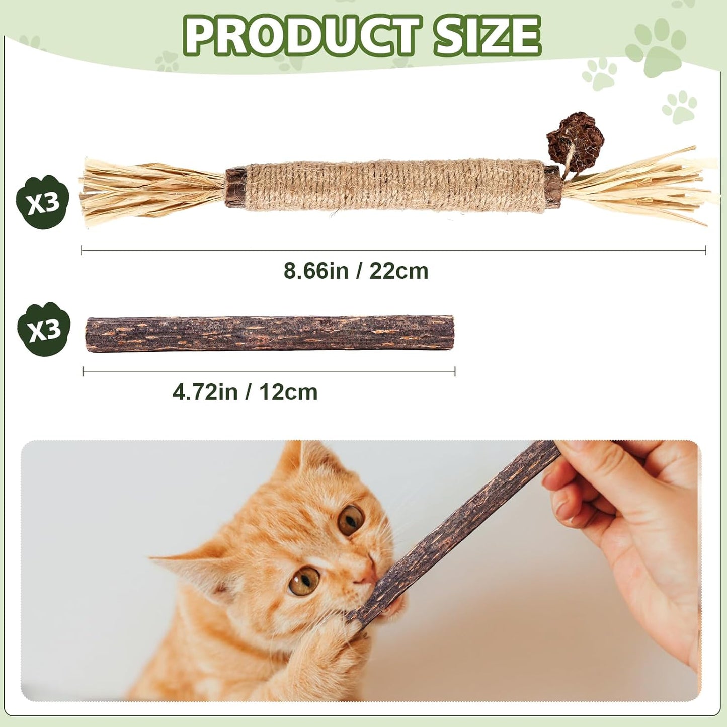 WOUSEDO 6 Pack Silvervine Sticks Cat Toy, Natural Chew Stick for Dental Care Teeth Cleaning,Matatabi Cat nip Treat Toys for Indoor Cats& Kittens