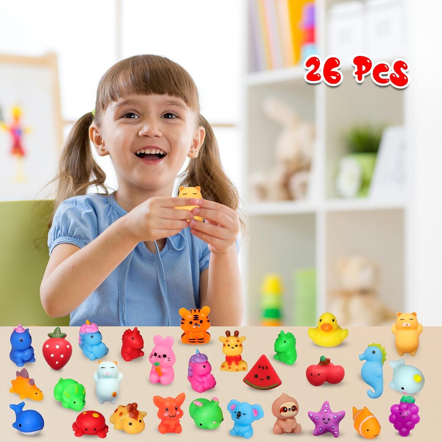Squishies, 26 Pack Mochi Squishy Toys - Kawaii Cat Squishys Slow Rising Animals - Party Favors, Goodie Bag, Birthday Gifts, Mini Squishies Stress Reliever Toy