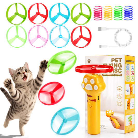 BABORUI Cat Toy Disc Launcher, Rechargeable Interactive Cat Fetch Toy Launcher with 8 Flying Discs, Flying Enrichment Toys for Indoor Bored Kittens & Adult Cats (Yellow)