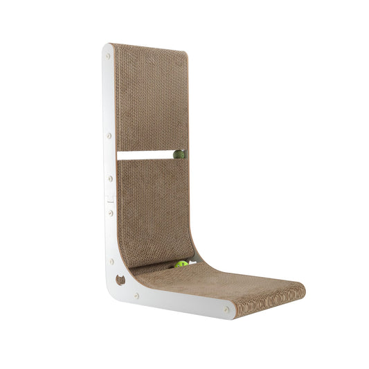 Cardboard Cat Scratcher, Vertical Cat Scratching Board, 23.6 Inch L-Shape Cat Scratch Pads with Built-in Catnip Toy Balls, Wall-Mount Cat Scratchers for Indoor Cats