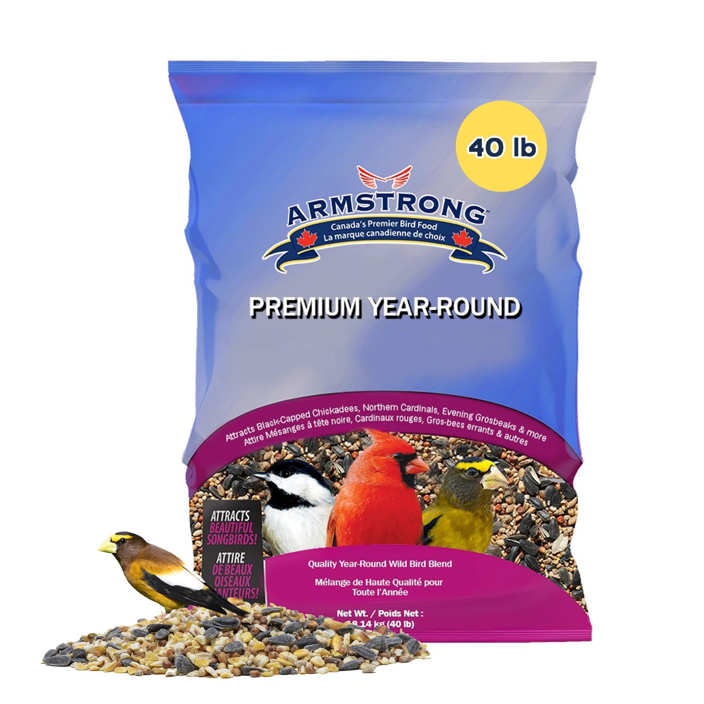 Armstrong Wild Bird Food Premium Year-Round Blend, 40 Pounds - with Cut Corn, Red Milo, White Millet & Black Oil Sunflower Seeds - Backyard Bird Feeding
