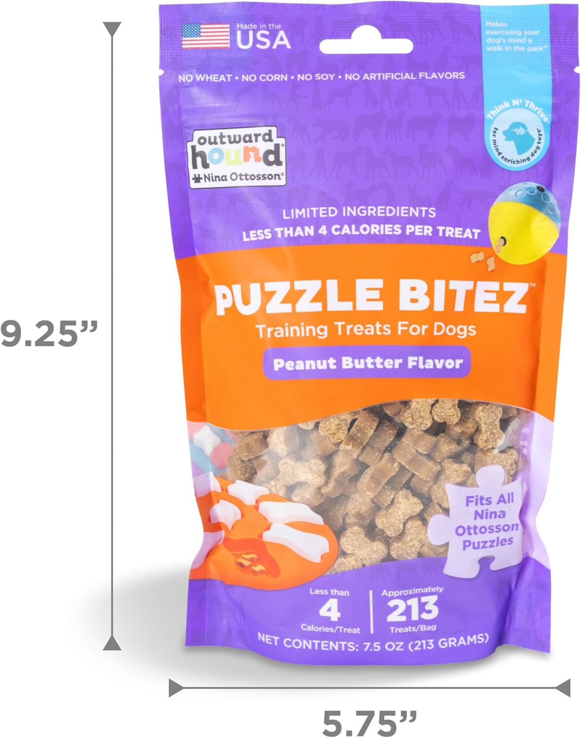 Outward Hound by Nina Ottosson Puzzle Bitez USA Made Dog Treats, Peanut Butter Flavor, Bite-Sized Training Reward and Interactive Puzzle Toy Treats, 7.5oz