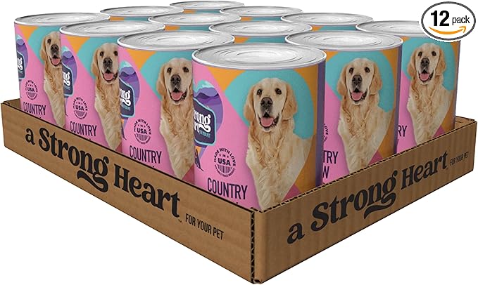A Strong Heart Wet Dog Food Cans, Country Beef Stew with Peas & Carrots — Stew-Style Cuts, All Life Stages, Complete & Balanced, Made in USA, 13.2 oz