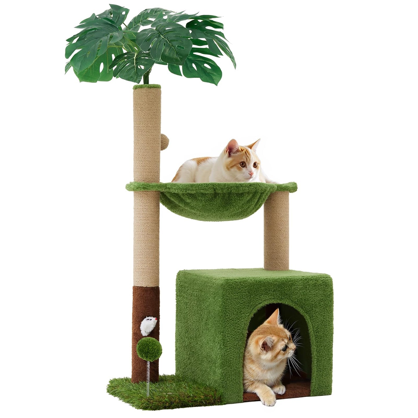 Woochpet 37" Cat Tree Tower for Indoor Cats，2-in-1 Multi-Functional Comfort with Premium Sisal Scratching Post, Cat Cando with Mouse Hole and Plush Toy Ball Large Hammock for Kitty or Small Cats