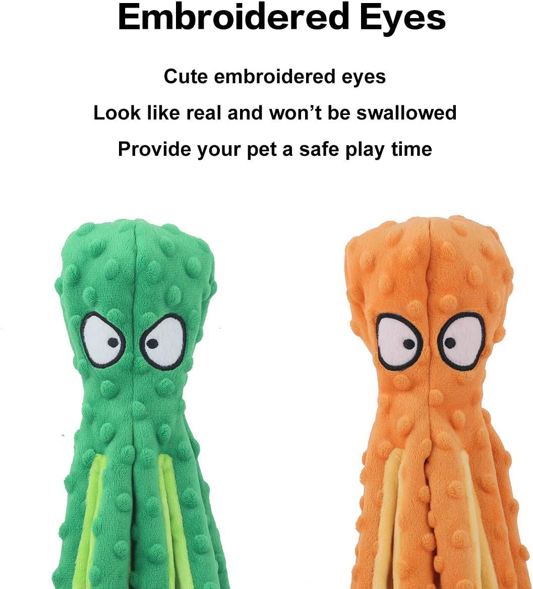 CPYOSN Dog Squeaky Toys Octopus - No Stuffing Crinkle Plush Toys for Puppy Teething, Durable Interactive Chew Toys for Small, Medium and Large Dogs Training and Reduce Boredom, 2 Pack