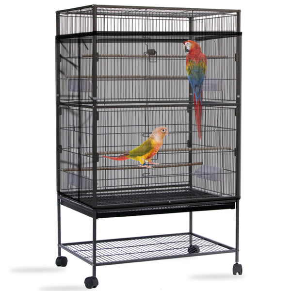 Daoeny Bird Cage Seed Catcher, Large Bird Cage Cover, Adjustable Soft Airy Nylon Mesh Net, Birdcage Cover Skirt Seed Guard for Parrot Parakeet Macaw African Round Square Cages (Black)