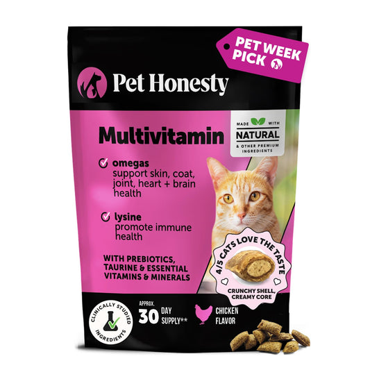 Cat Multivitamin Crunchy & Creamy Chews - Cat Treats for Health + Immune, Joint Support, Skin & Coat, & Digestion - Vitamins with Omega 3s, Lysine & Probiotics (30 Day Supply)