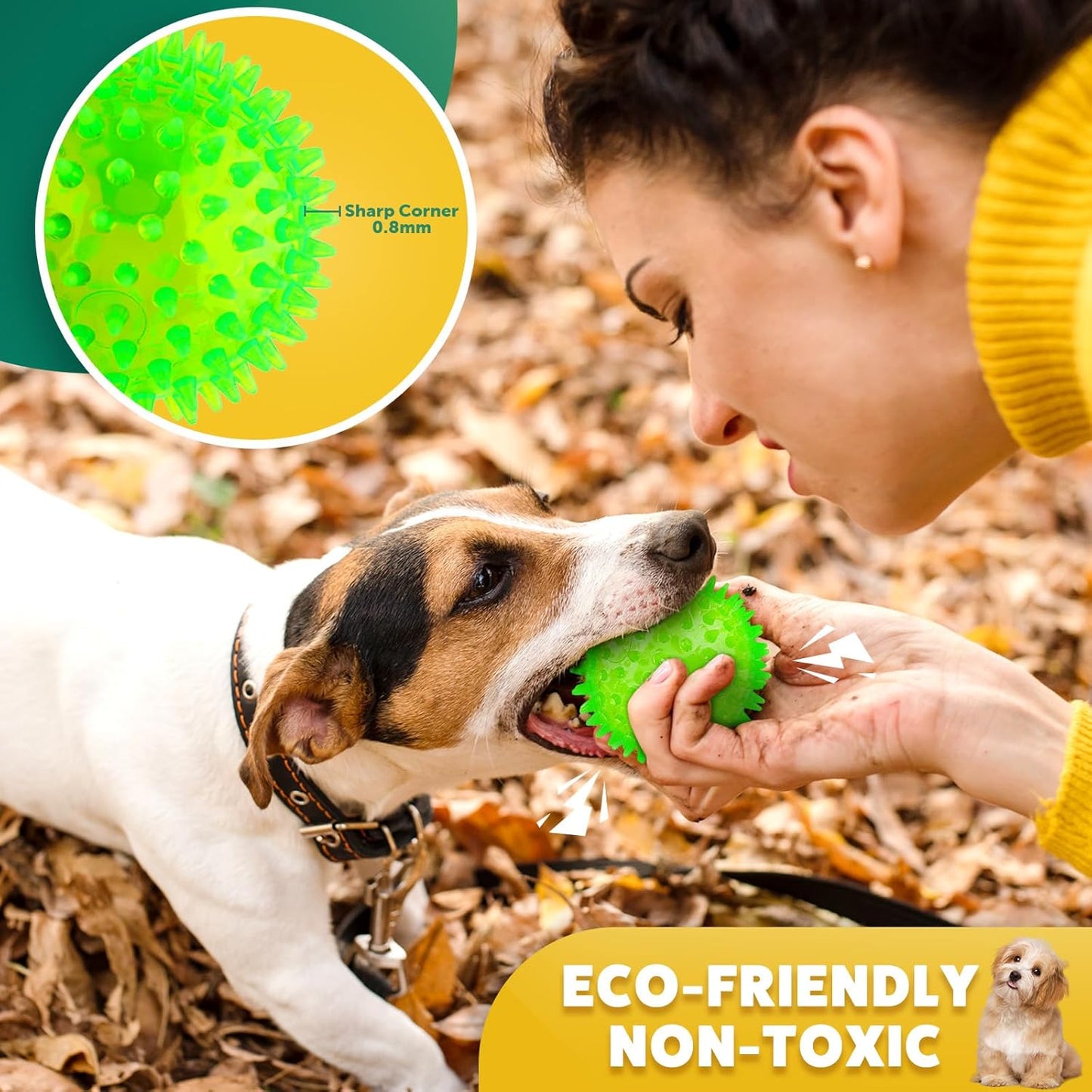 PUPTILY 2 Different Functions Interactive Ball for Dogs 2.5” Squeaky Dog Balls Toys and Puppy Teething Chew Toy Balls for Small Dogs for Clean Teeth and Training （5Pcs）