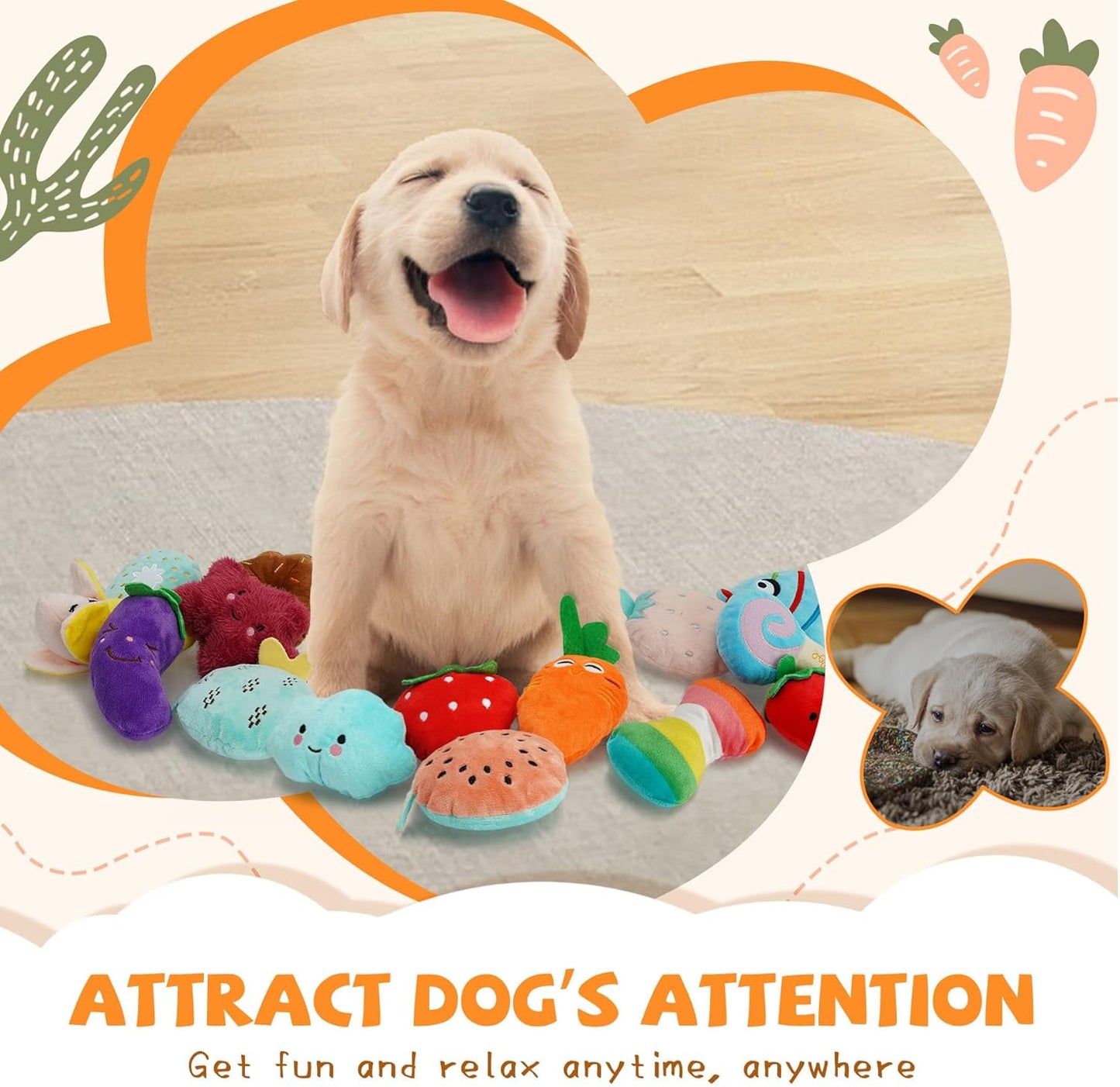 QTwoof Cheerful 20-Pack Squeaky Dog Toys Set - Included 4 Dog Bags, Plush Puppy Toys with Irresistibly Cute Characters for Small Dogs, Interactive Dog Squeak Toys for Fun&Teeth Cleaning