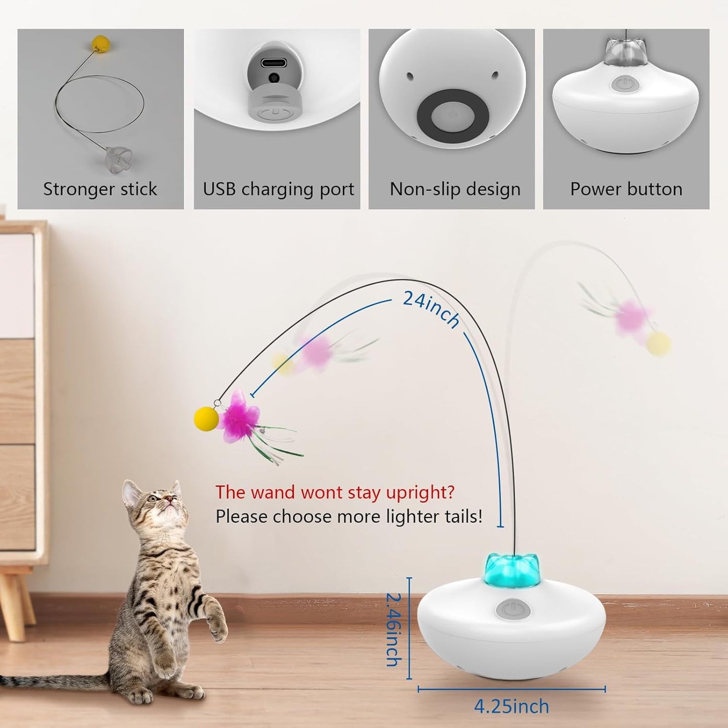 Oxawo Interactive Cat Toys Cat Exercise Tumbler, Rechargeable Cat Toys for Indoor Cats Spin Butterfly Game Teasing Kitty, Extra Long Feather Wand (P33 cat Toys)