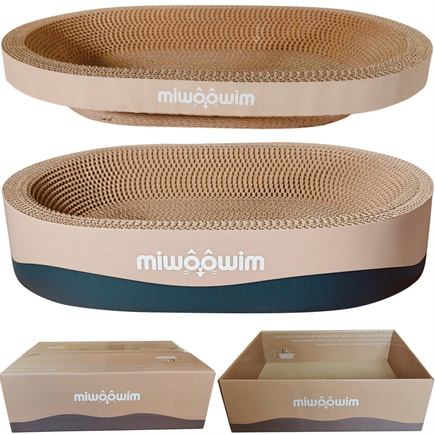 3PSC Cat Scratcher Cardboard, Oval Cat Scratch Pad Bowl Nest for Indoor Cats, Round Cat Scratching Board Corrugated Lounge Cat Bed, Furniture Protector for Couch