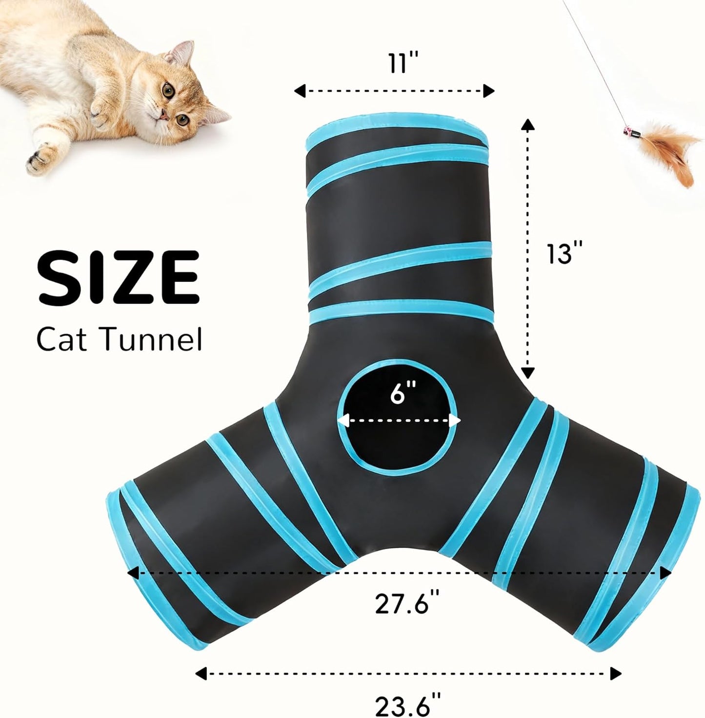 Tempcore Pet Cat Tunnel Tube Cat Toys 3 Way Collapsible, Tunnels for Indoor Cats，Kitty Bored Peek Hole Toy Ball Cat, Puppy, Kitty, Kitten, Rabbit