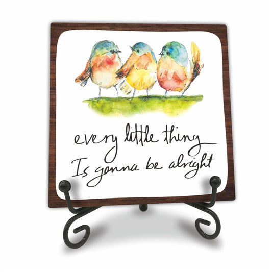 4" Bird Decor - Every Little Thing Is Gonna Be Alright - Spring Decor Watercolor Adorable Birds, Positive Quotes Wooden Plaque Desk Decor, Uplifting Gifts, Spring Decor for Home Decorations - A20