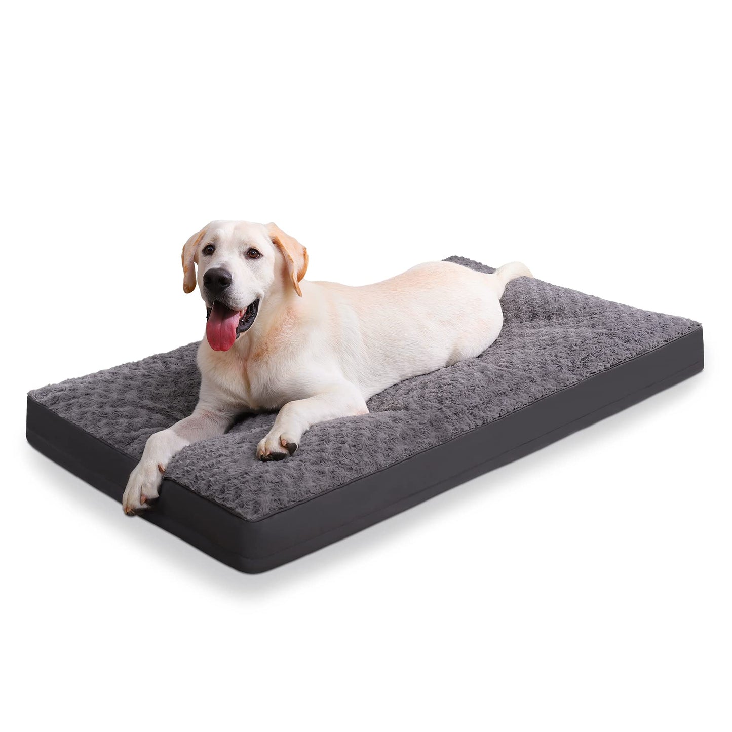 Dog Crate Bed Waterproof Dog Beds for Medium Dogs Rose Velvet Soft Fluffy Washable Dog Bed with Removable Cover & Anti-Slip Bottom, 35 x 22 Inch, Gray