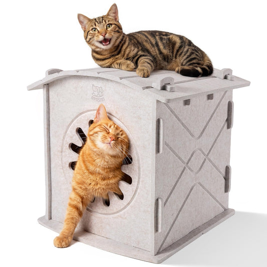 Cat Houses for Indoor Cats: Felt Cat House Cave Cathouse, Scratch-Resistant Warm Insulated Covered, Hideaway Tent for Anxiety Relief Gift