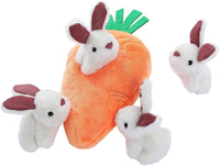 Amazon Basics Interactive Hide and Seek Squeaky Dog Plush Toy with Squeaker for Small Dogs, Rabbit and Carrot, Orange and White, 5-Pack