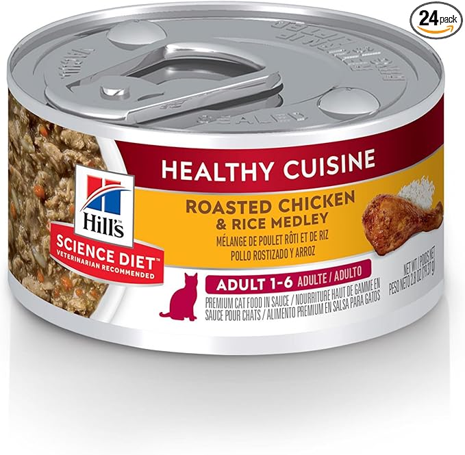 Hill's Science Diet Adult 1-6 Healthy Cuisine Wet Cat Food, Roasted Chicken & Rice Medley in Gravy, 2.8 oz. Cans, 24-Pack