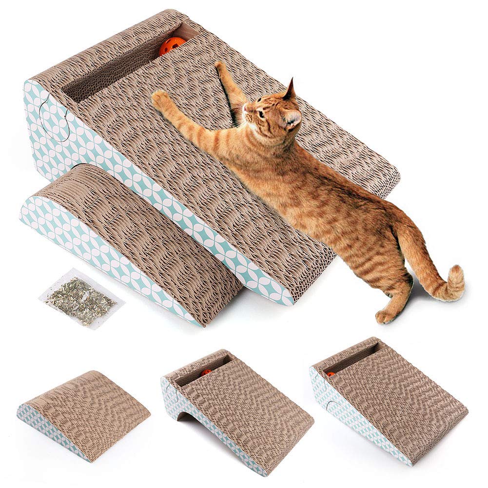 Pets Cat Scratcher Cardboard with Catnip, Removable Cat Scratching Pad with Ball, 2-in-1 Corrugated Cat Scratch Lounge Sofa Refill