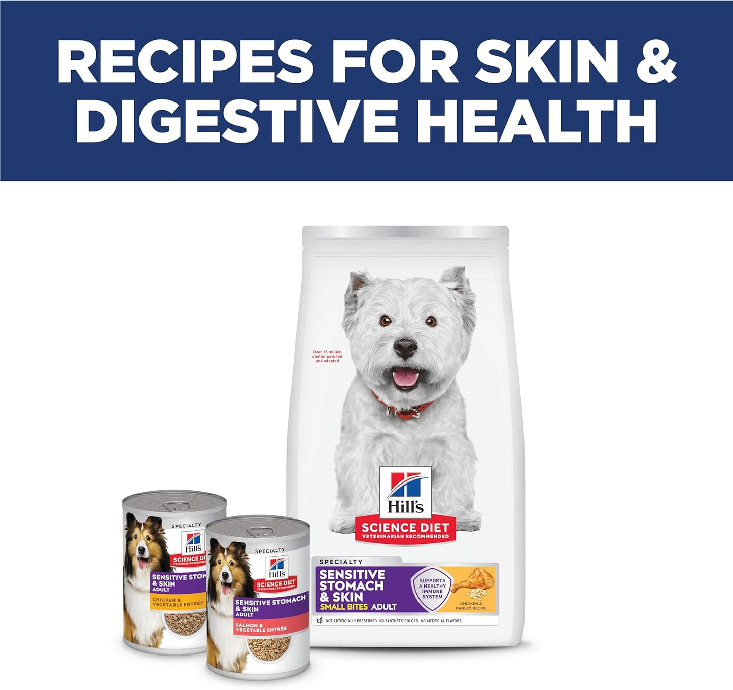 Hill's Science Diet Sensitive Stomach & Skin, Adult 1-6, Stomach & Skin Sensitivity Support, Small Kibble, Dry Dog Food, Chicken Recipe, 4 lb Bag