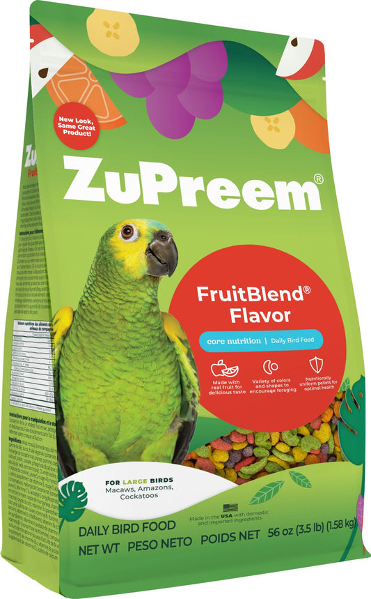 ZuPreem FruitBlend Bird Pellets, Daily Bird Food for , Cockatoo, Macaw, Core Nutrition for Large Birds, Made in USA, Pellets for Large Birds, Macaw Food (L, 3.5 lbs)
