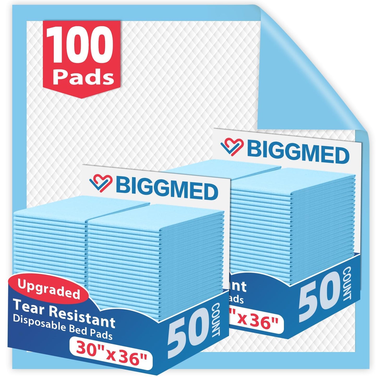 Tear-Resistant Disposable Bed Pads 30" x 36" 100 Count Absorbent Underpads, Chux Thicker Extra Large Incontinence Bed Pads, Pee Pads for Adults, Kids, Elderly, Pets