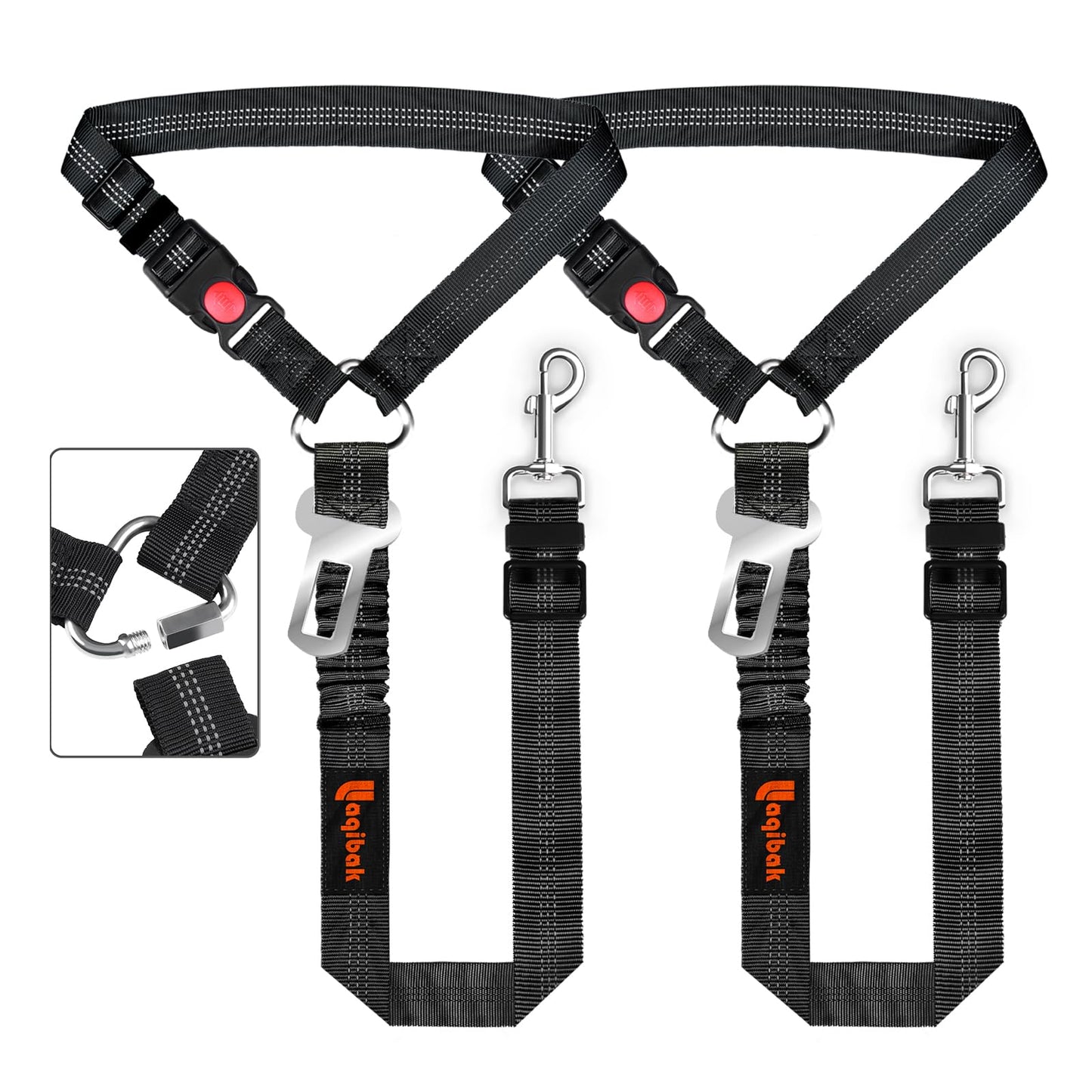Removable Dog Seat Belt Harness for Car, 3 in 1 Pet Dog Car Seatbelt Leash, Retractable Restraint Secures to Vehicle Headrest & Adjustable Reflective