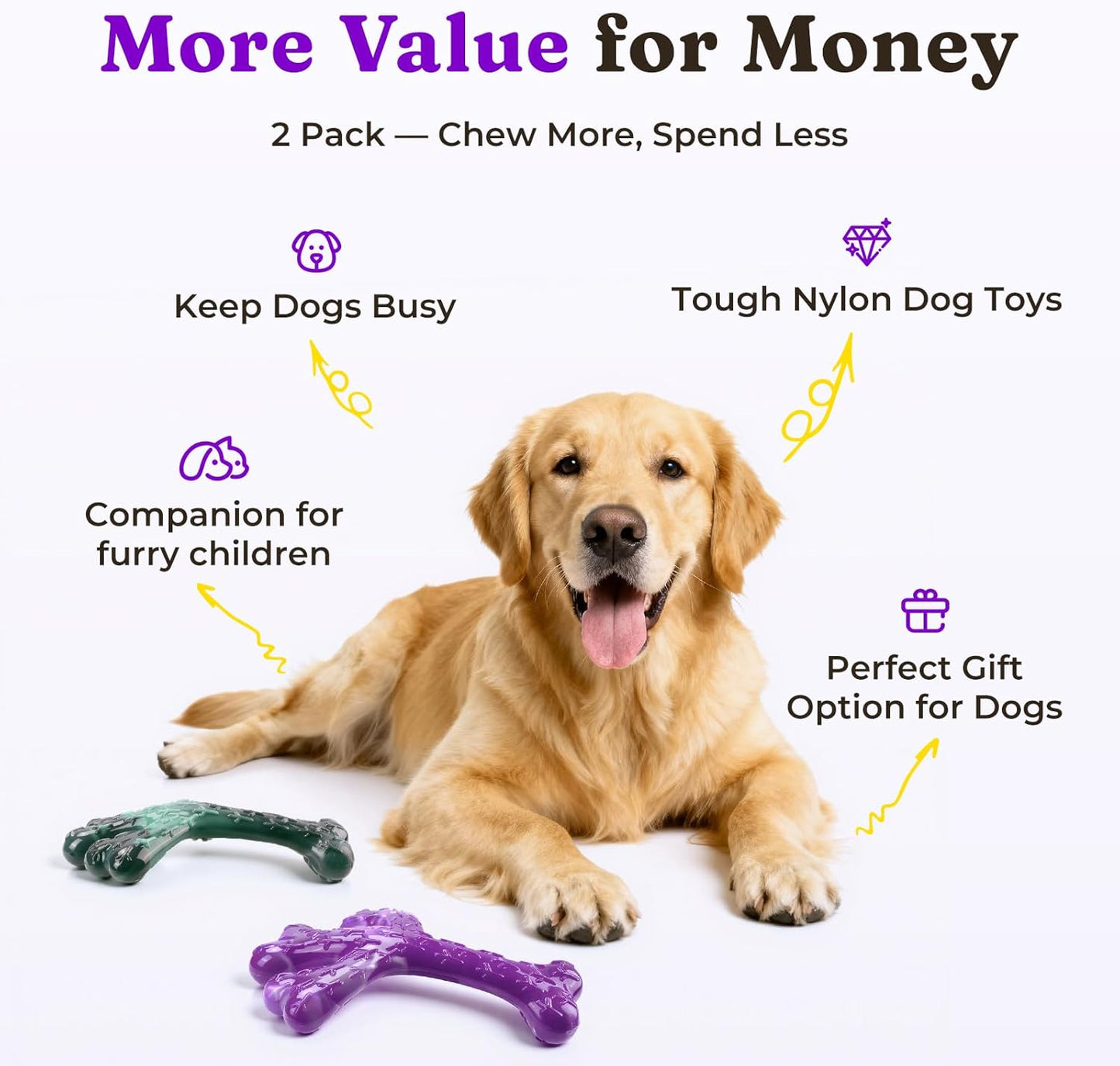 Frienhund Aggressive Chewers Dog Chew Toys - 2 Pack Tough Dog Toys for Aggressive Chewers Large Breed, Indestructible Dogs Toy for Gift, Interactive to Keep Them Busy