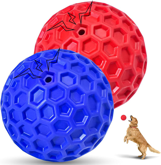 CHEODIN 2 Pack Indestructible Squeaky Dog Balls for Aggressive Chewers, Interactive Dog Toys for Teething, Relieving Anxiety. Chew Toy for Large, Medium Breeds, Outdoor Rubber Balls.