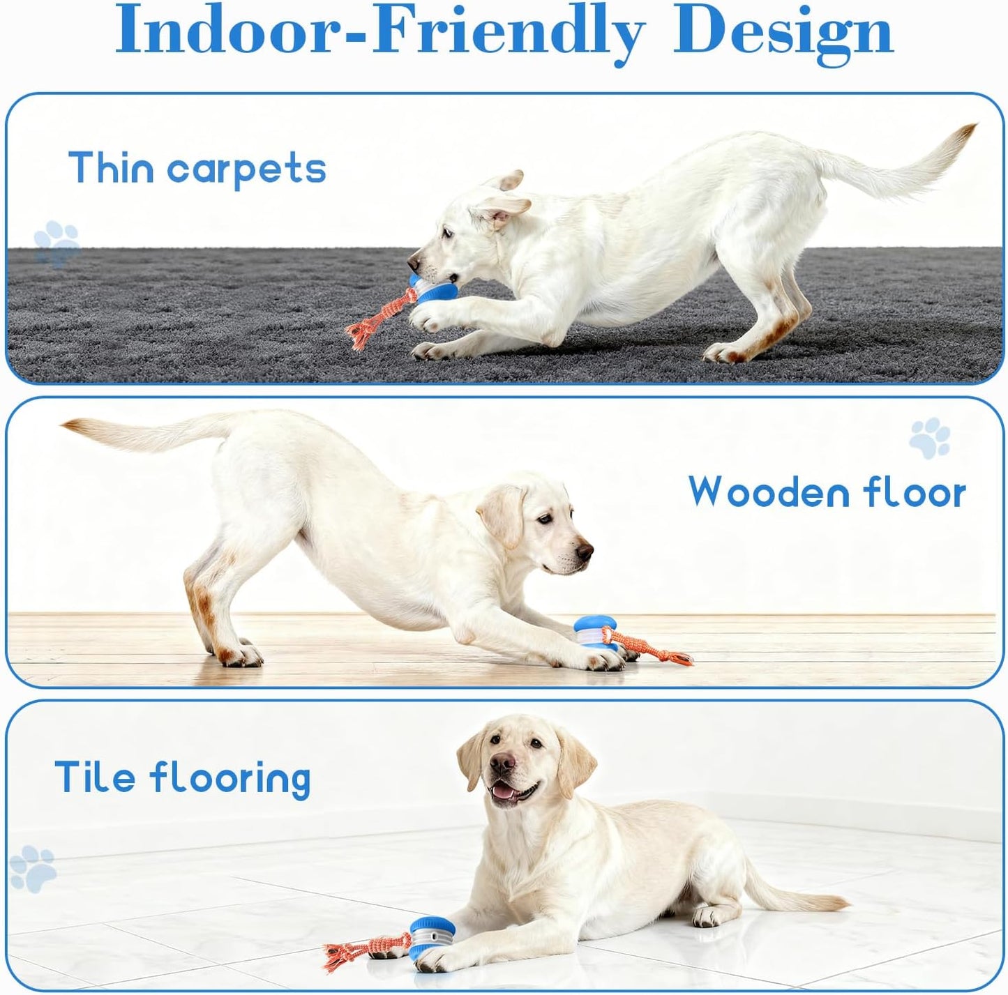 PJC Interactive Dog Toy – Automatic Electric Rolling Ball with Rope, Motion-Activated Play, Random Movement, Rechargeable, Ideal for Boredom Relief for All Dog Sizes